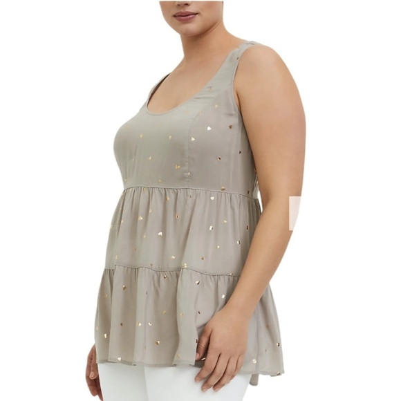 TORRID TAUPE HEARTS CHALLIS LATTICE BACK SLEEVELESS TUNIC TANK 3X - Picture 10 of 10